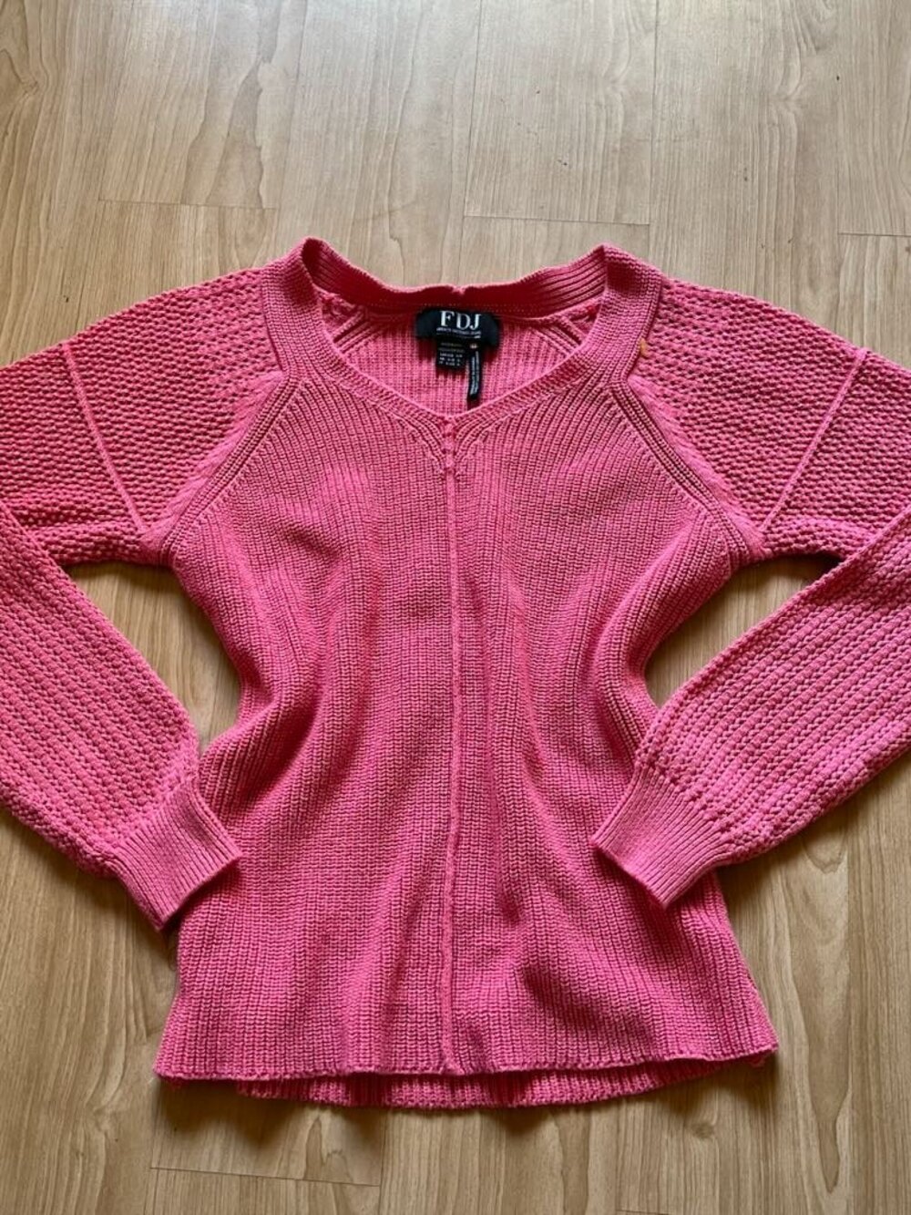 FDJ French Dressing Jeans Coral Pink Mixed Knit Sweater Small V-Neck